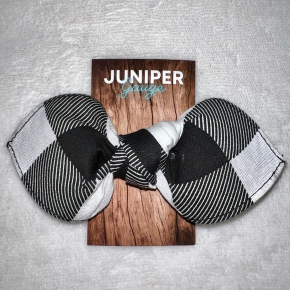 Black and White Plaid Pinup Bandana Knotted Hair Bow - Picture 11 of 11